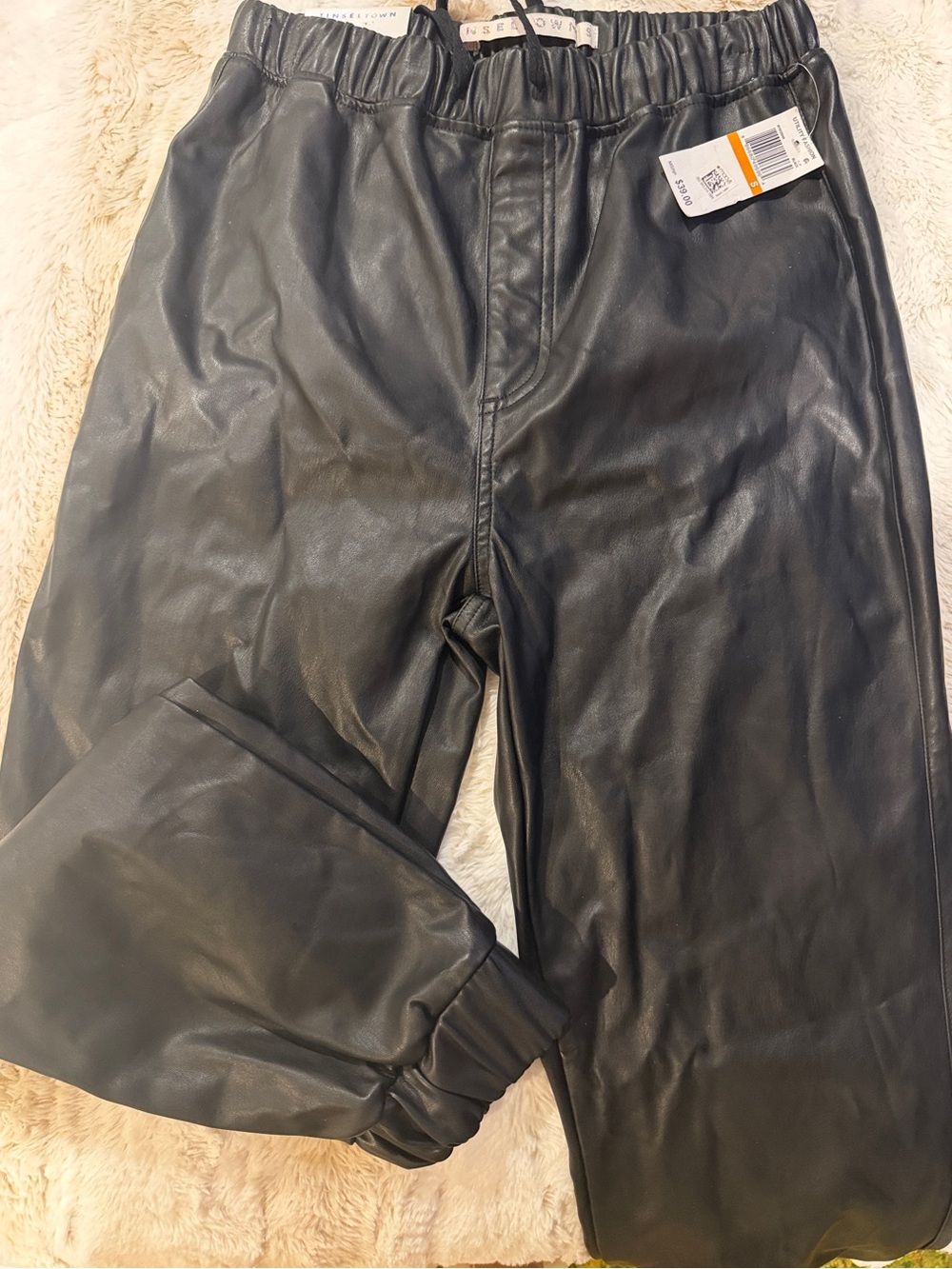 Tinseltown Black Faux Leather Jogger Pants